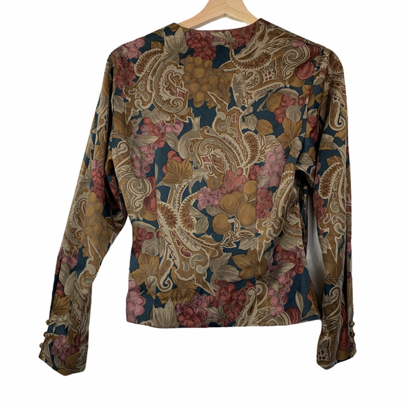 IRENE ALLISON Wrap Grape Vines Blouse S - Picture 2 of 10